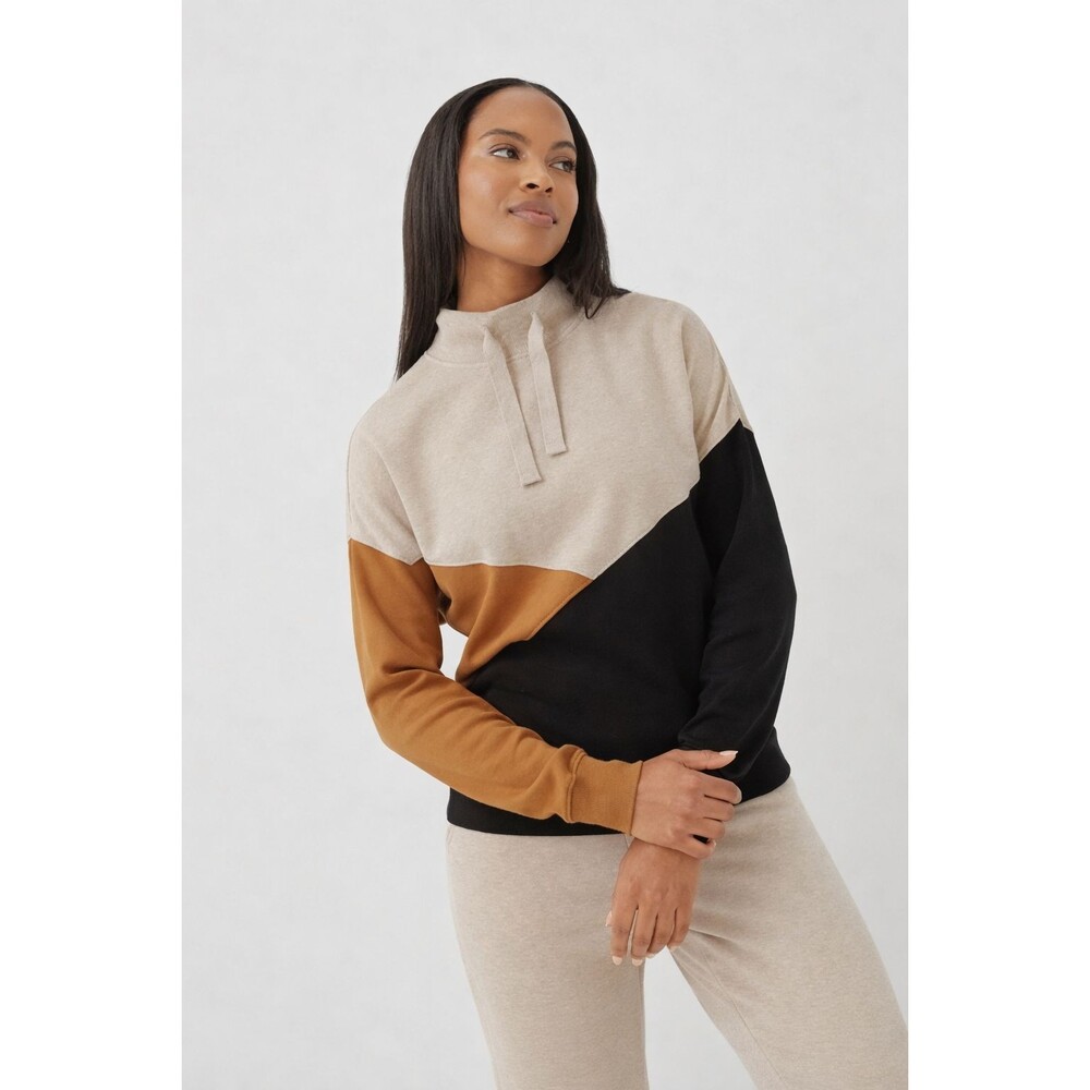 Pact Womens Airplane Colorblock Wheat Chai Black Pullover Sweatshirt Cotton Sz S
